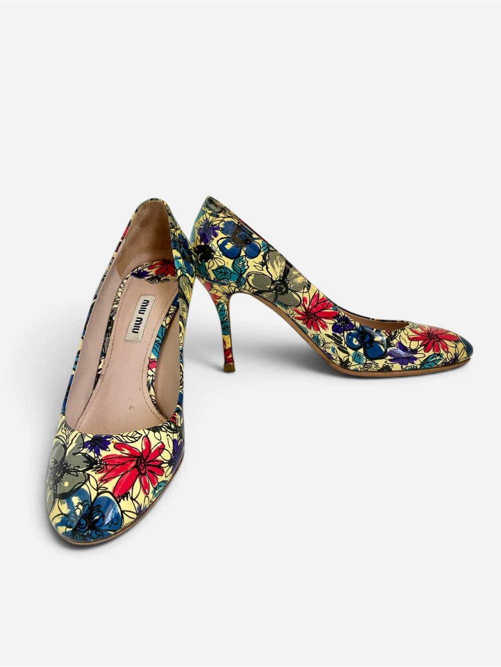 Miu Miu Yellow Floral Pointed-Toe Stiletto Pumps - Picture 5 of 7